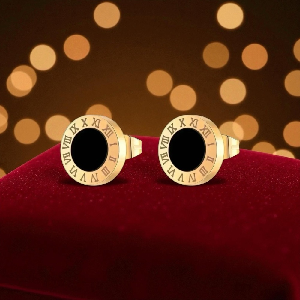 ✅NEW✅ 18K Gold Plated Stainless Steel Roman Numeral Earrings w/ Stud closure